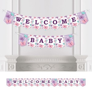 Big Dot of Happiness Beautiful Butterfly - Floral Baby Shower Bunting Banner - Party Decorations - Welcome Baby - 1 of 4
