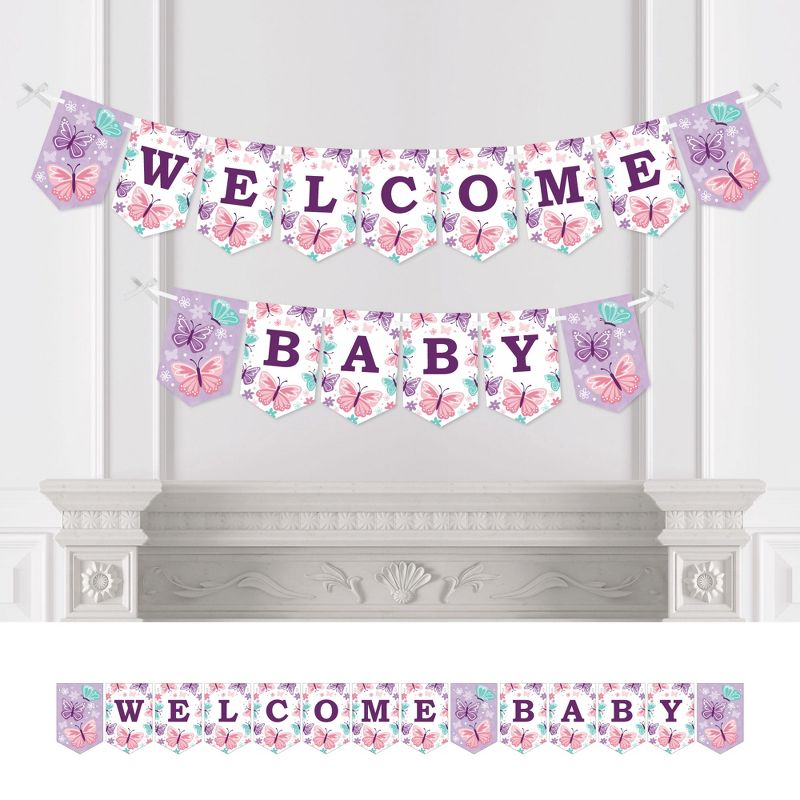 Big Dot of Happiness Beautiful Butterfly - Floral Baby Shower Bunting Banner - Party Decorations - Welcome Baby, 1 of 6