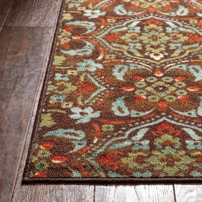 Kings Court Brown and Red Synthetic 5' x 7' Washable Area Rug