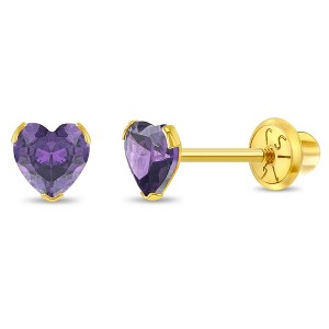 Girls' Birthstone CZ Heart Screw Back 14k Gold Earrings - In Season Jewelry - 1 of 4