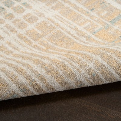 Beige Blue Abstract Polyester Machine Washable Runner Rug