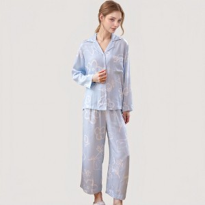 Anna-Kaci Lounge Women's Light Woven Pajama Set with Whimsical Floral Outline Print and Relaxed Button-Up Fit - 1 of 4