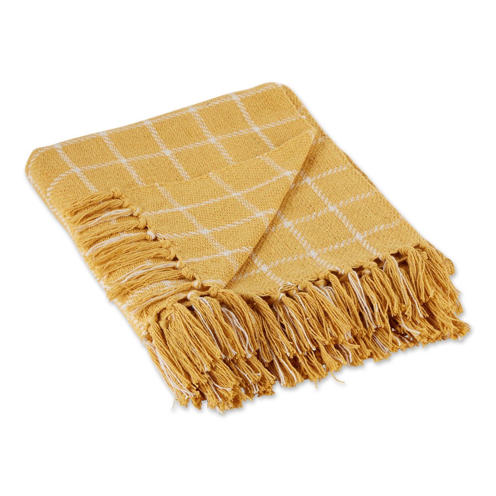 Photos - Duvet 50"x60" Checked Plaid Throw Blanket Honey Gold - Design Imports