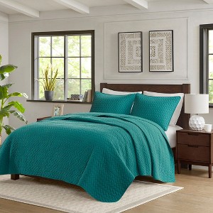 Sapphtopaz Bedding Comforter Set Luxurious Solid Color Oversized Herringbone Quilting Quilt Set 3 Piece 1 Quilt, 2 Pillow Shams - 1 of 4