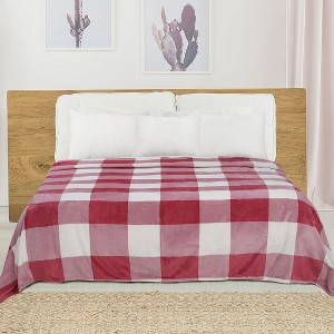 PiccoCasa Christmas Couch Sofa Flannel Fleece Checker Lightweight Bed Blankets - 1 of 4
