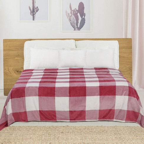 Piccocasa Plaid Flannel Fleece Christmas Checker Lightweight Bed Blankets Pink And White King 90 x102 Target