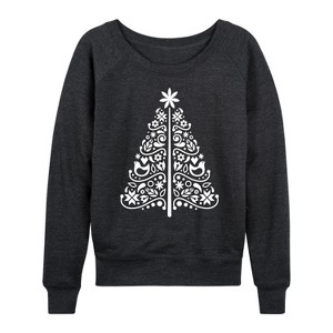 Women's - Instant Message - Scandinavian Christmas Tree Simple Lightweight French Terry Wide Neck Long Sleeve Graphic Shirt - 1 of 4