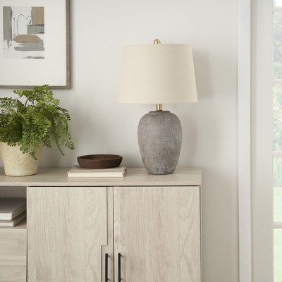 23" Earth Brown Ceramic Urn Table Lamp with Beige Shade