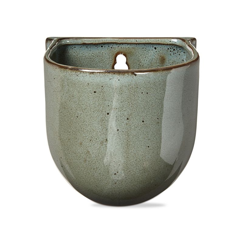 TAG Jade Green Reactive Glaze Stoneware Wall Planter, 4.5L x 5.0W x 5.0H inches, Holds up to 4 inch drop in pot., 1 of 3