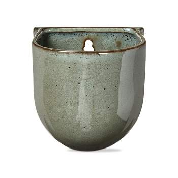 TAG Jade Green Reactive Glaze Stoneware Wall Planter, 4.5L x 5.0W x 5.0H inches, Holds up to 4 inch drop in pot.