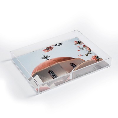 Henrike Schenk - Travel Photography Pink Flowers by the Ocean Small Acrylic  Tray - Deny Designs