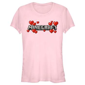 Juniors Womens Minecraft Valentine's Day Hearts Logo T-Shirt