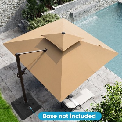 Crestlive Products 10FT Square Double Top Cantilever Umbrella UV30+ Outdoor 360 Degree Rotation Offset Umbrella 6 Heights Adjustable Umbrella