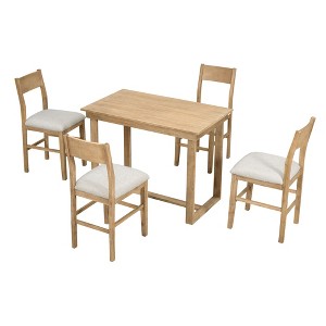 VYNXARIA Farmhouse Counter Height 5-Piece Dining Table Set with 1 Rectangular Dining Table and 4 Dining Chairs for Small Places,Brown - 1 of 4