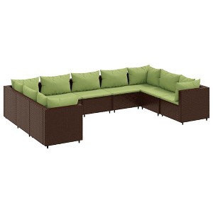 vidaXL 9 Piece Patio Lounge Set - Brown Poly Rattan Outdoor Furniture with Cushions - Modular Design for Garden/Terrace - 1 of 4