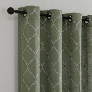 Kate Aurora 1 Piece Vienna Lux Embroidered Linen Blend Semi Sheer Grommet Window Curtain Panel - 84 in. Long - 1 of 4