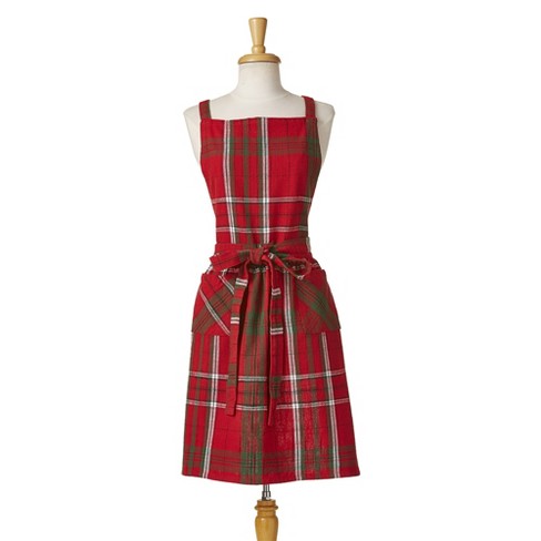 tag Sleigh Ride Holiday Red Plaid Cotton Apron Halter Top, Waist Tie, 2 Pockets, One Size Fits Most, Mash Wash, Red - image 1 of 2