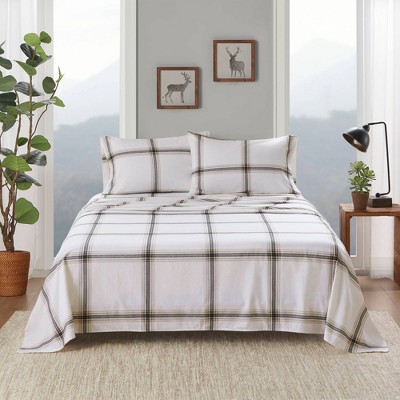 Full Blue Plaid Cotton Flannel Bedding Set