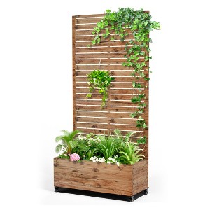 TOAOTBNBO Metal Raised Garden Bed with Trellis and Wheels, Metal Planter Box with Trellis, Garden Box for Climbing Plants, Flower - 1 of 4