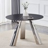 CENGHU Marble Grained Stone Round Dining Table, 42" Stainless Steel Leg Dining Table for 4-6 Pepole, 3-legged Coffee Table for Dining Room, Office - 2 of 4