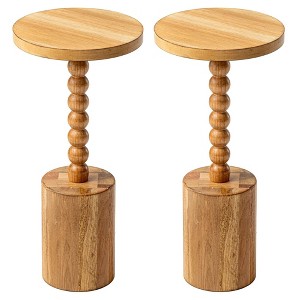 COZAYH Farmhouse Pedestal Side Table for Living Room & Bedrooms, Brown, Set of 2 - 1 of 4