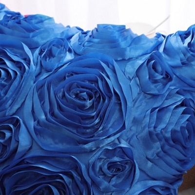 Royal Blue 3D Satin Rose Floral Throw Pillow Cover 16" x 16"