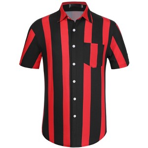 Lars Amadeus Men's Summer Striped Shirts Short Sleeves Button Down Beach Color Block Shirt - 1 of 4