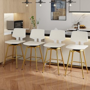 VECELO Counter Height Bar Stools Set of 2, Faux Leather Upholstered Barstools with Back Footrest and Metal Legs, Armless Bar Chairs, Brown/Gold - 1 of 4