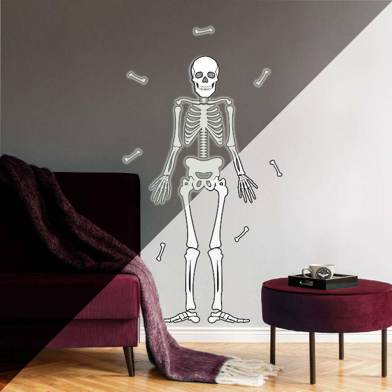 Skeleton Glow in the Dark Peel and Stick Giant Wall Decal White/Black - RoomMates, 3 of 8