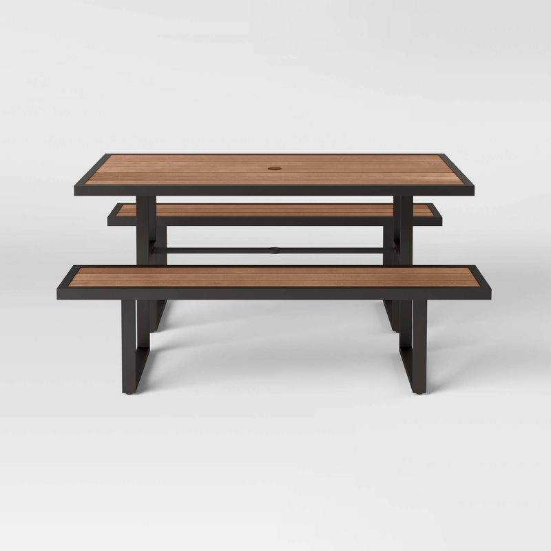 Faux Wood Rectangle Bryant Outdoor Patio Picnic Dining Table Gray/Natural Wood - Threshold&#8482;, 4 of 8