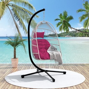 Okak Outdoor Egg Chair with Stand, Hanging Chair with Wicker Seat, Porch Chairs with Cushions for Backyard, Garden, Patio - 1 of 4