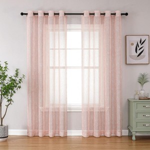 Kate Aurora 2 Piece Floral Printed Sheer Grommet Top Pastel Colored Window Curtain Panels - 1 of 4