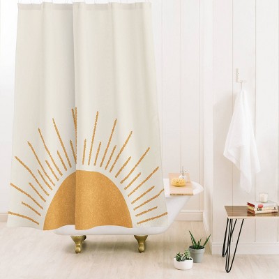 Sunrise Beige Microfiber Shower Curtain with Buttonhole Top