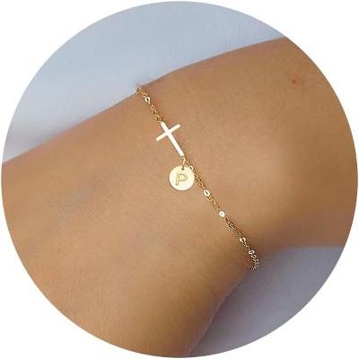 Cross Bracelet for Women Dainty Cross Bracelet with Initials Gold Link Chain Bracelets Christian Gifts for Women Teens Easter