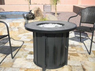 Round Black Faux Wood Gas Fire Pit Table