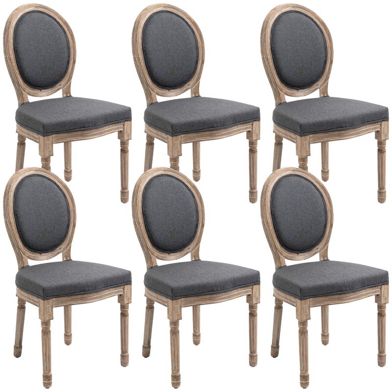 HOMCOM Vintage Armless Dining Chairs Set of 6, French Chic Side Chairs with Curved Backrest and Linen Upholstery for Kitchen, or Living Room, Gray, 4 of 7