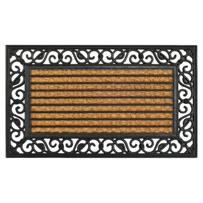 Raj 1'6" x 2'6" Molded Iron Gate Rubber Coir Doormat Natural/Black