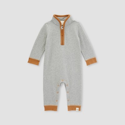 Baby Terry Cloth Long Sleeve Checkered Romper (3-24m) - Sage Green