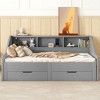 Twin to King Size Daybed with USB Ports, Storage Bookcases and Two Drawers, White/Gray-ModernLuxe - 2 of 4