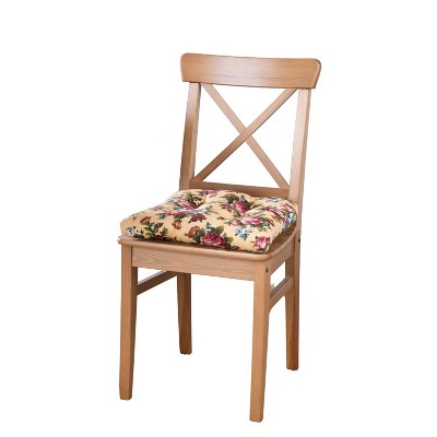 Ellis Bella Rose Stylish Medium Scale Printed Floral Pattern Non-Skid Chair Pad 18"x18" Butter