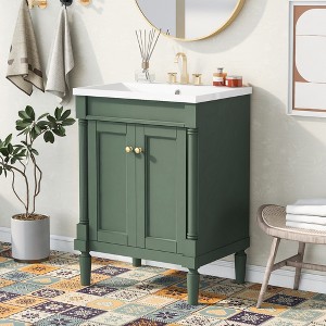 24'' Retro-Style Bathroom Vanity with Resin Sink, 2-Tier Modern Bathroom Storage Cabinet with Soft-Closing Doors - ModernLuxe - 1 of 4