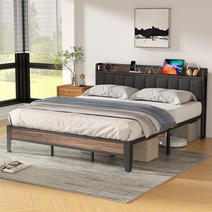Lusimo Bed Frame California King Upholstered Platform Bed with Storage Headboard and Charging Station - 1 of 4