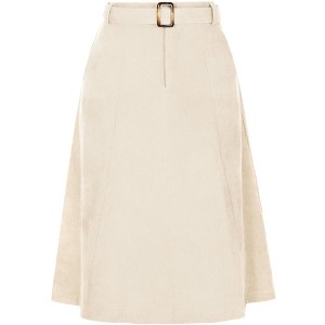 INSPIRE CHIC Women's High Waist Elastic Back A-Line Belted Corduroy Midi Skirt with Pockets - 1 of 4