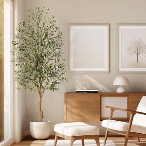 Faux Olive Tree, Fake Silk Plant for Living Room Decor, Indoor Fake Potted Tree with Green Leaves and Big Fruits - 1 of 1