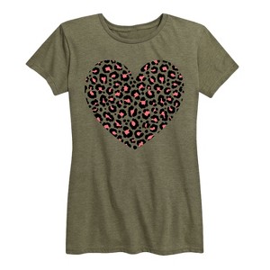 Women's - Instant Message - Black Pink Cheetah Heart Short Sleeve Graphic T-Shirt - 1 of 4