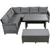 5-Piece Patio Furniture Set, L-Shaped Sofa with Dining Table, Extendable Side Tables, Removable Cushion Covers-Coolbibila - 4 of 4
