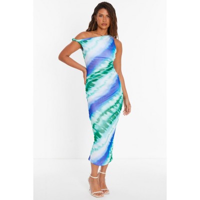QUIZ Women's Ombre Mesh Asymmetric Neck Maxi Dress