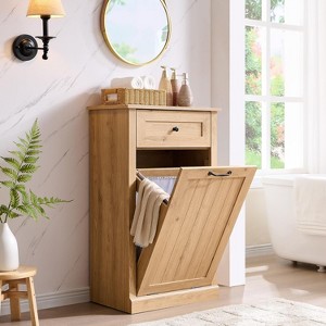 SinCiDo Tilt Out Laundry Hamper, Farmhouse Bathroom Storage Cabinet, w/ Drawers & Hidden 10 Gallon Trash Can Cabinet or Laundry Cabinet - 1 of 4