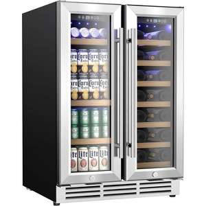 EUHOMY 24" Under Counter Dual Zone Bottle Cooler in Stainless Steel, Glass Door - 1 of 4
