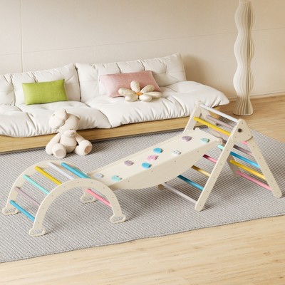 5 in 1 Pikler Triangle Set, Baby Climbing Toy Indoor Playground, Montessori Learning Toy with Arch, Ramp, and Climbing Triangle